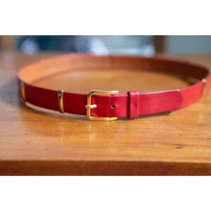 Vintage Women's Thin Red Leather Belt with Gold Bars Morris Moscowitz Small 27"